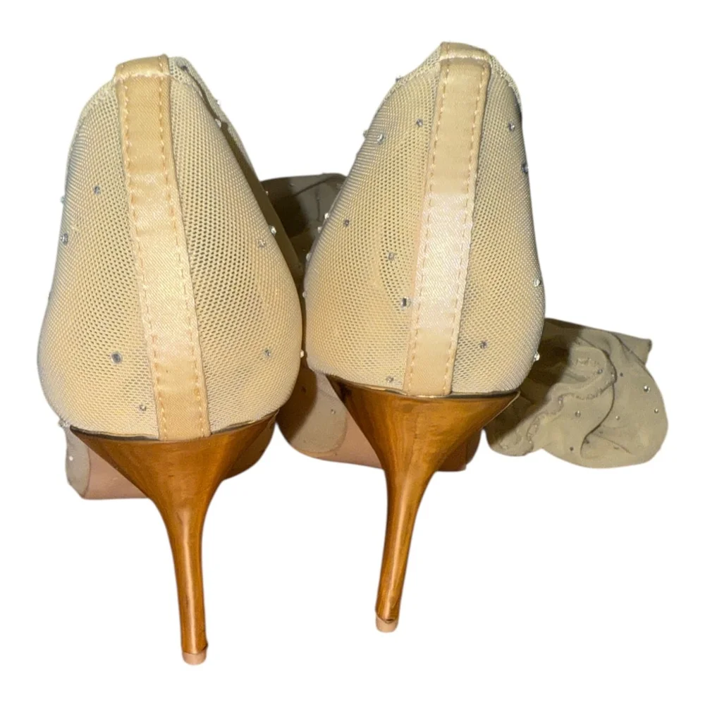 Women's Rhinestone Embellished Over-the-Knee Boots, Cream, High Heel